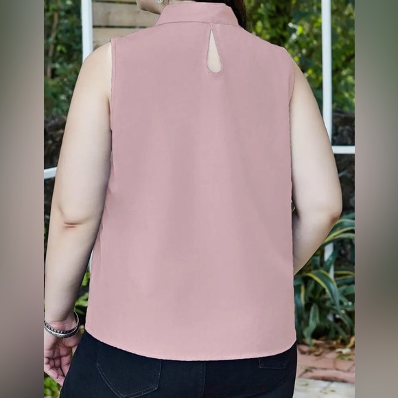 Elegant Plus Size Bow Knot High Neck Keyhole Tank Top Sleeveless Blouse - Picture 4 of 7